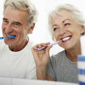 senior couple in bathroom