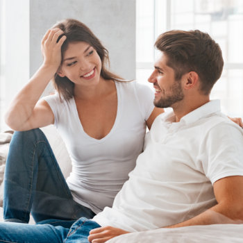 joyful couple talking to each other