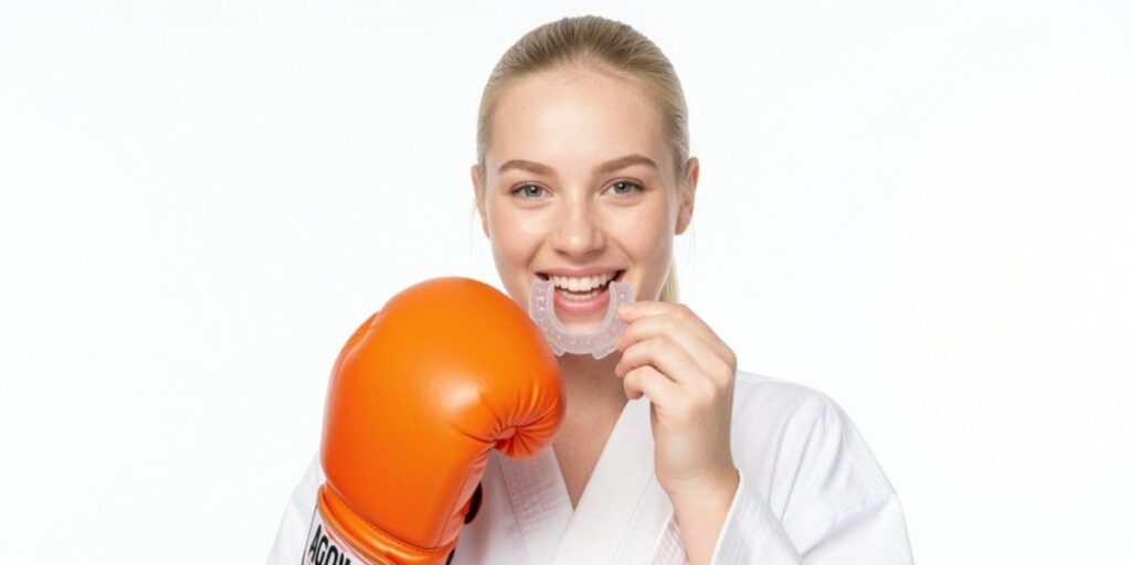 Athlete wearing athletic mouthguard Duluth sports safety