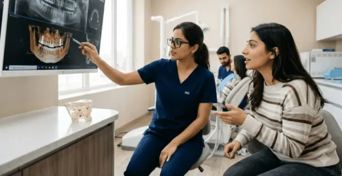 Patient receiving a dental checkup
