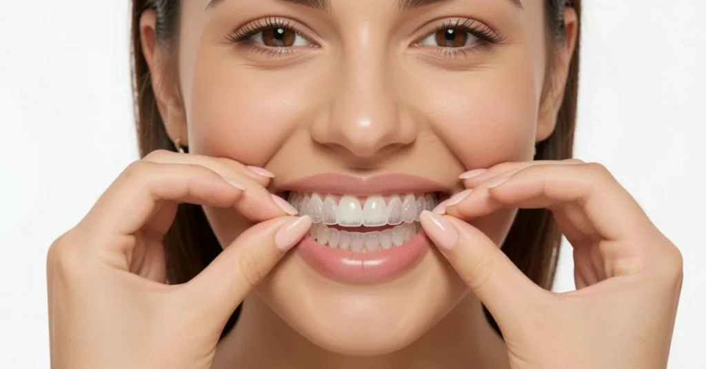 Person wearing Simply Clear Aligners for teeth straightening
