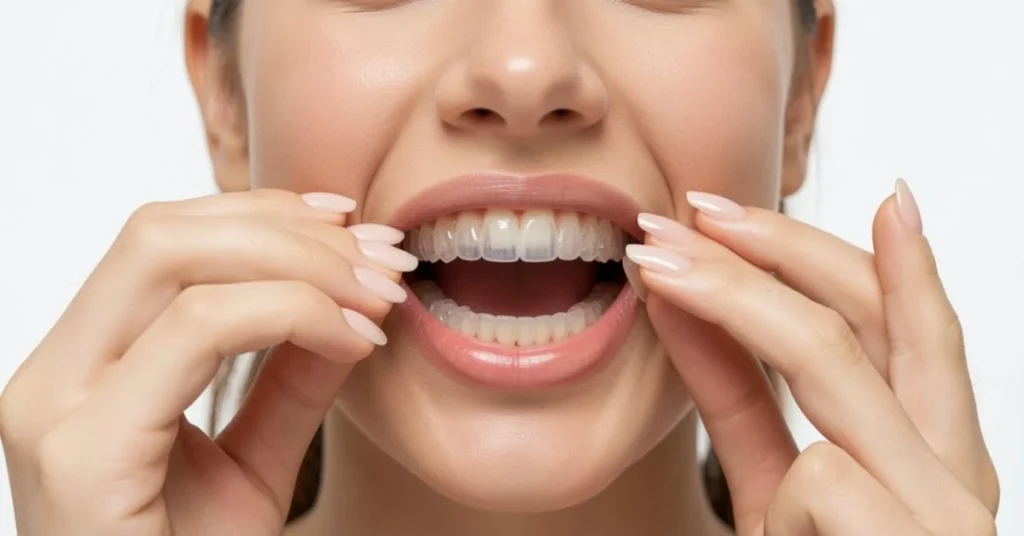 Person removing Simply Clear Aligners before eating meal
