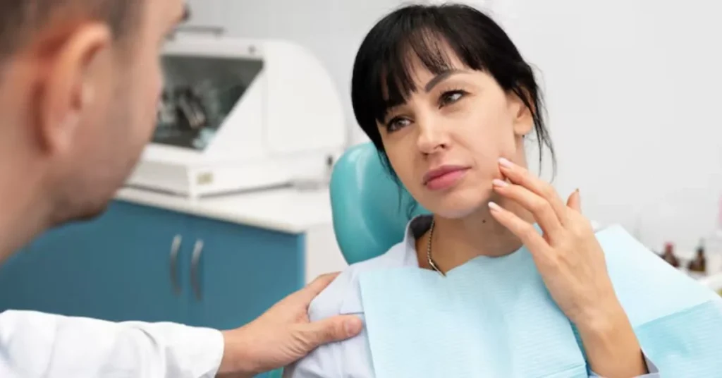How Painful Is Getting Porcelain Veneers Duluth GA? 2 Patient discussing tooth sensitivity after veneer treatment